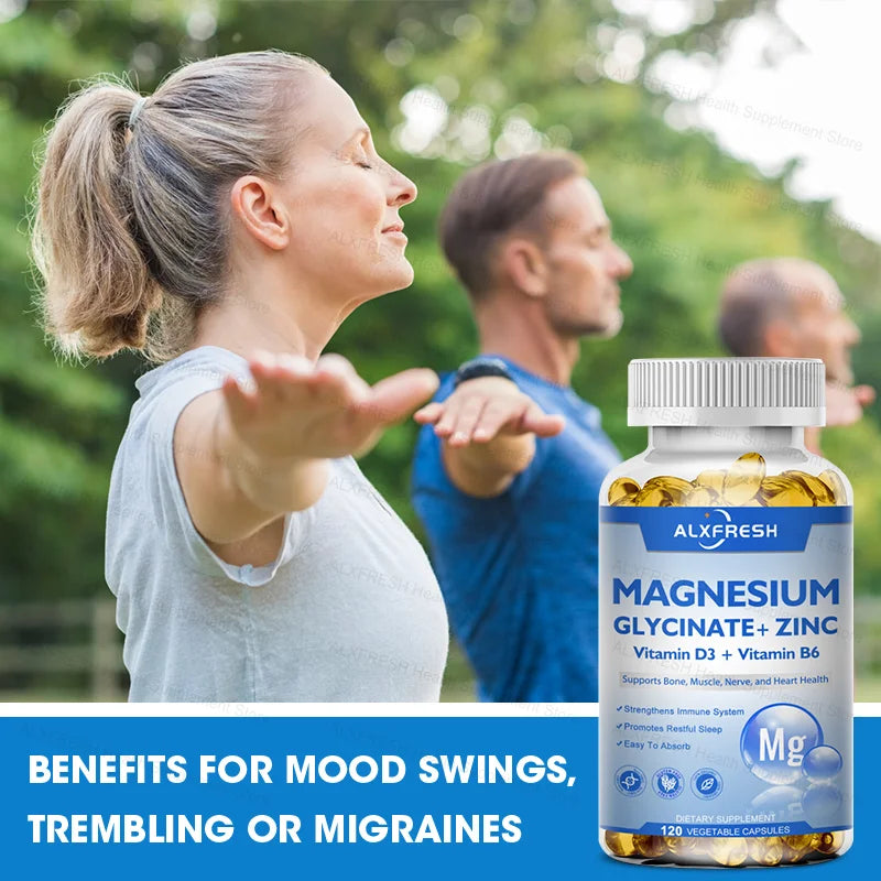 Magnesium Glycinate 500mg with D3, B6 & Zinc | ALXFRESH Magnesium Supplement Qst