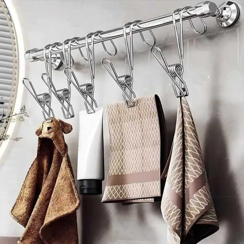 Stainless Steel Hanging Clips with Hooks – Set of 5 | Multi-Use Hanging Clips Qme