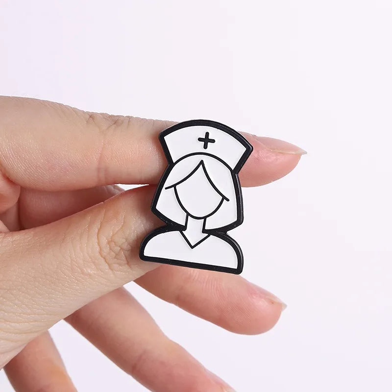 Nurse Silhouette Lapel Pin – Black & White Alloy Enamel Enamel Lapel Pin Qme