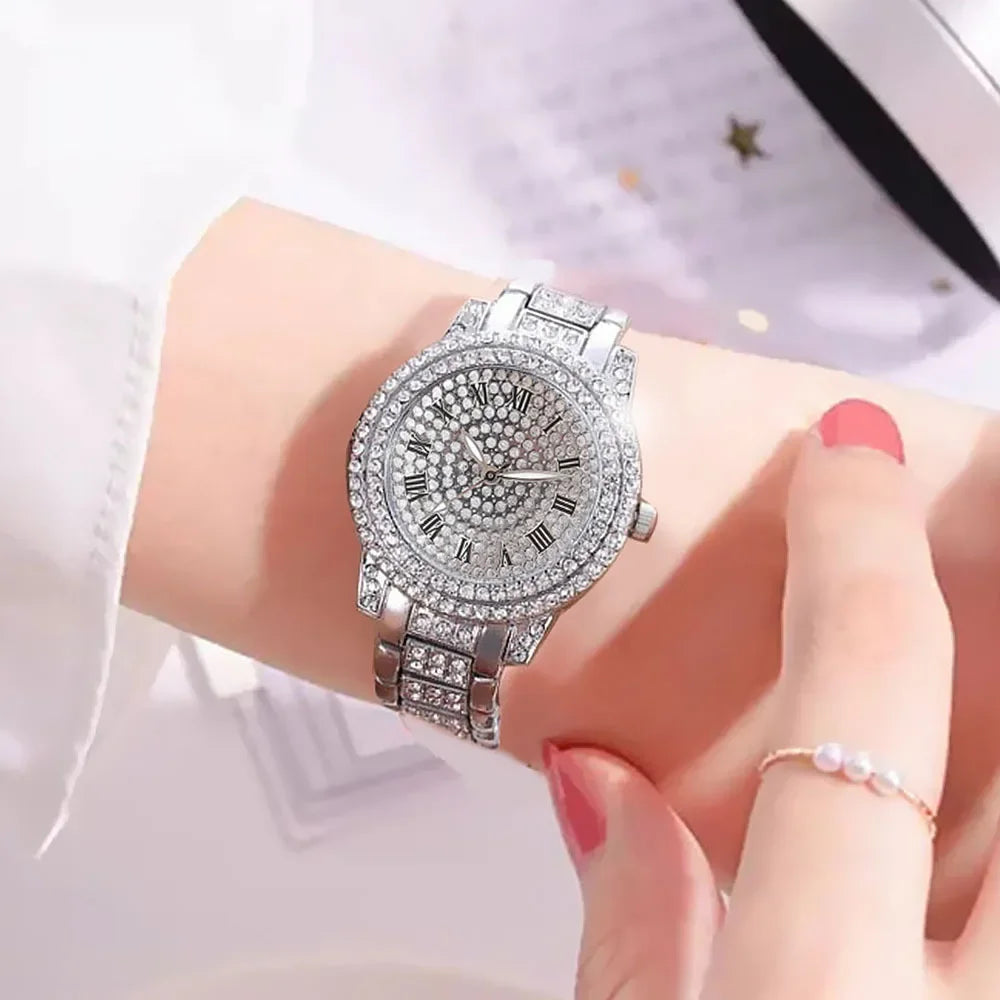 Women's Roman Numeral Diamond Quartz Bracelet Watch Bracelet Watch Qme