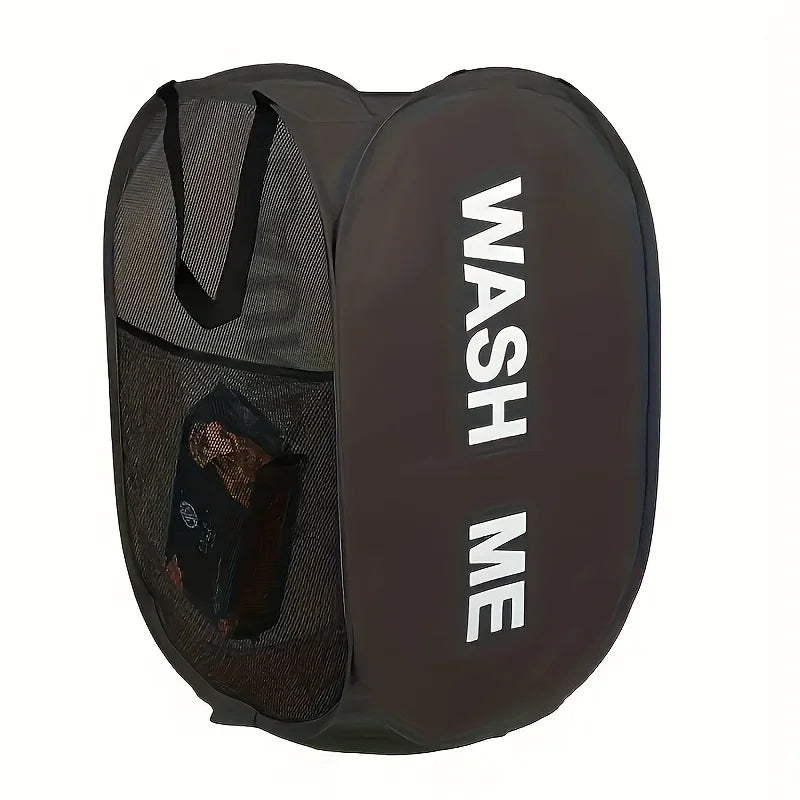 Foldable Mesh Laundry Basket with Handle | Polyester Storage Foldable Laundry Basket Qme
