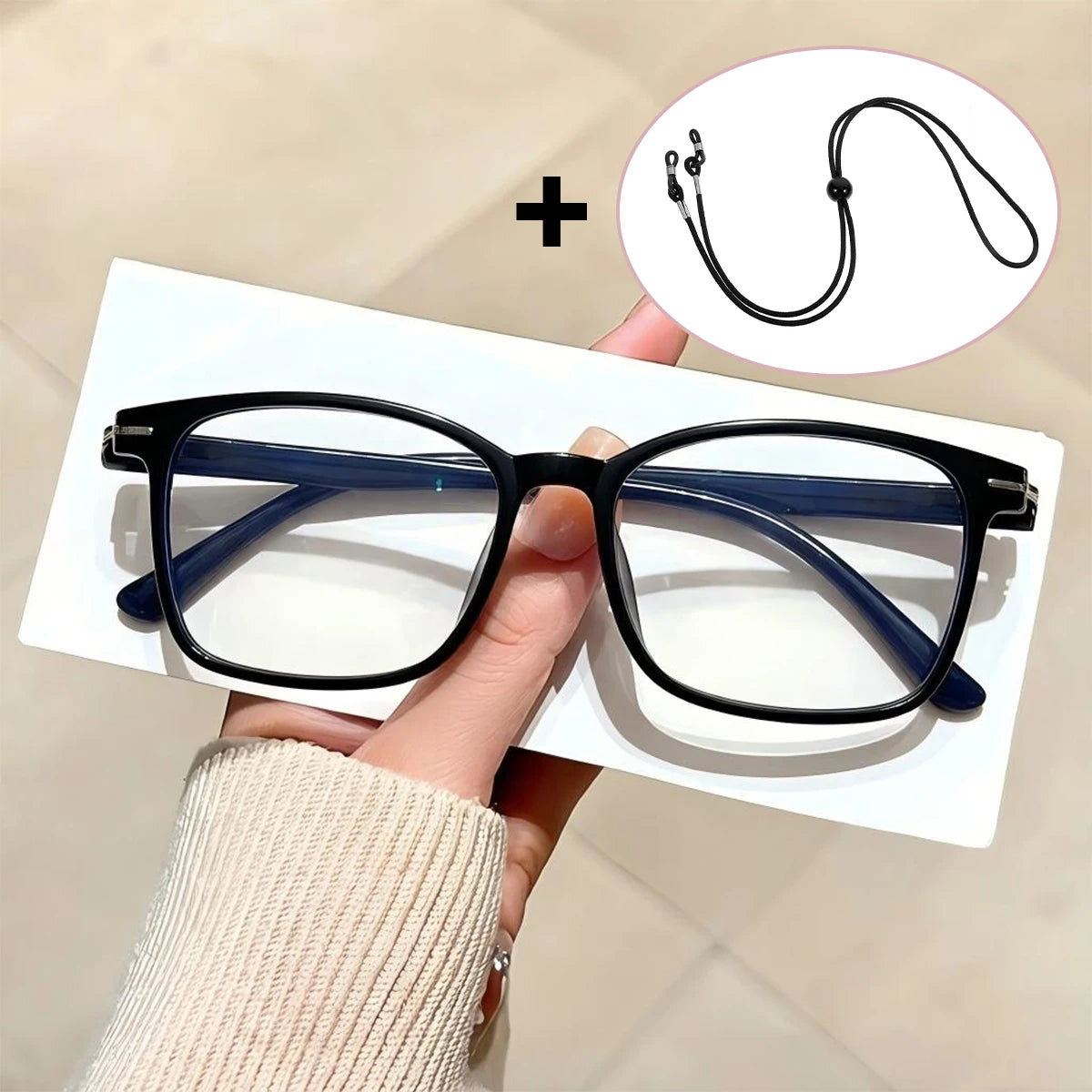 VOPHA Blue Light Blocking Reading Glasses with Retainer Strap Reading Glasses Qst 300 Black
