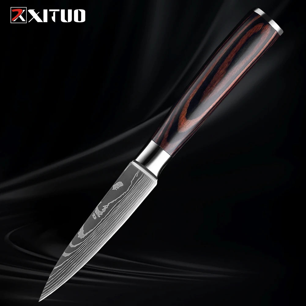 XITUO Japanese Kitchen Knife Set – Damascus Santoku & Utility Kitchen Knife Set Qst Fruit knife