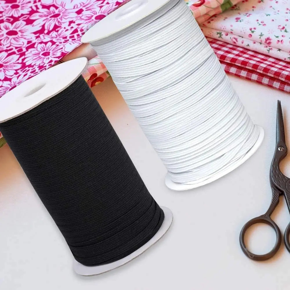 160 Yards Black Flat Elastic Band – Heavy Stretch Knit 3mm Knit Elastic Band Qme