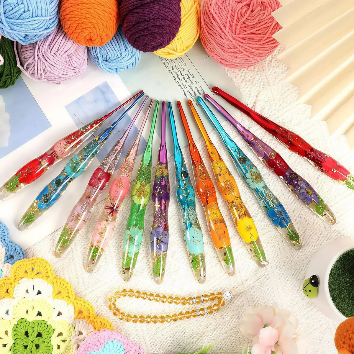 9-Piece Flower Resin Handle Crochet Hook Set | Knitting Yarn Crochet Hook Set Qme