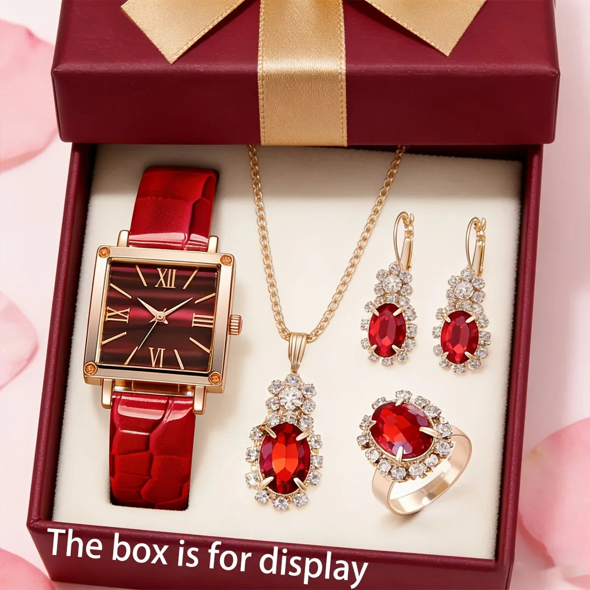 Elegant Women's Watch & Jewelry Set – Stylish Gift Set Watch & Jewelry Set Qme Red