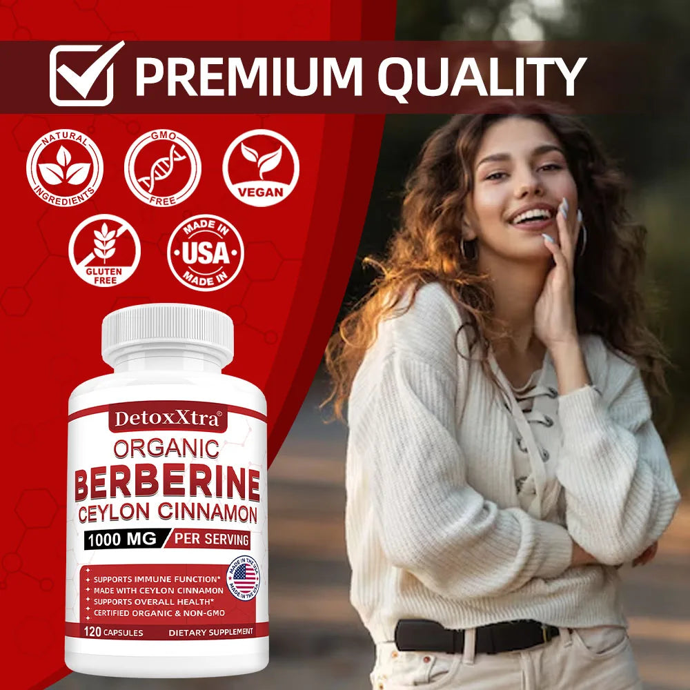 Berberine HCL 1000mg Ceylon Cinnamon Supplement | DETOXXTRA Herbal Supplement Qst
