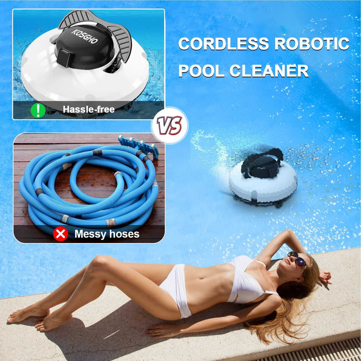 Smart Cordless Robotic Pool Cleaner – Dual Motors & 5200mAh Robotic Pool Cleaner Qme