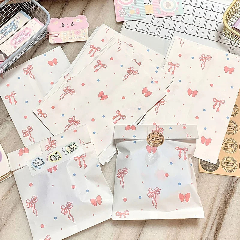 Pink Bowknot Heart Paper Gift Bags – Craft Wrapping 12×17cm Gift Paper Bags Qme