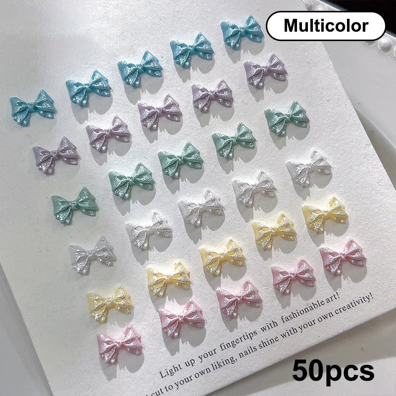50PCS 3D Bow Nail Art Charms – Kawaii Pearlescent Resin Decor Nail Art Charms Qst Multicolor