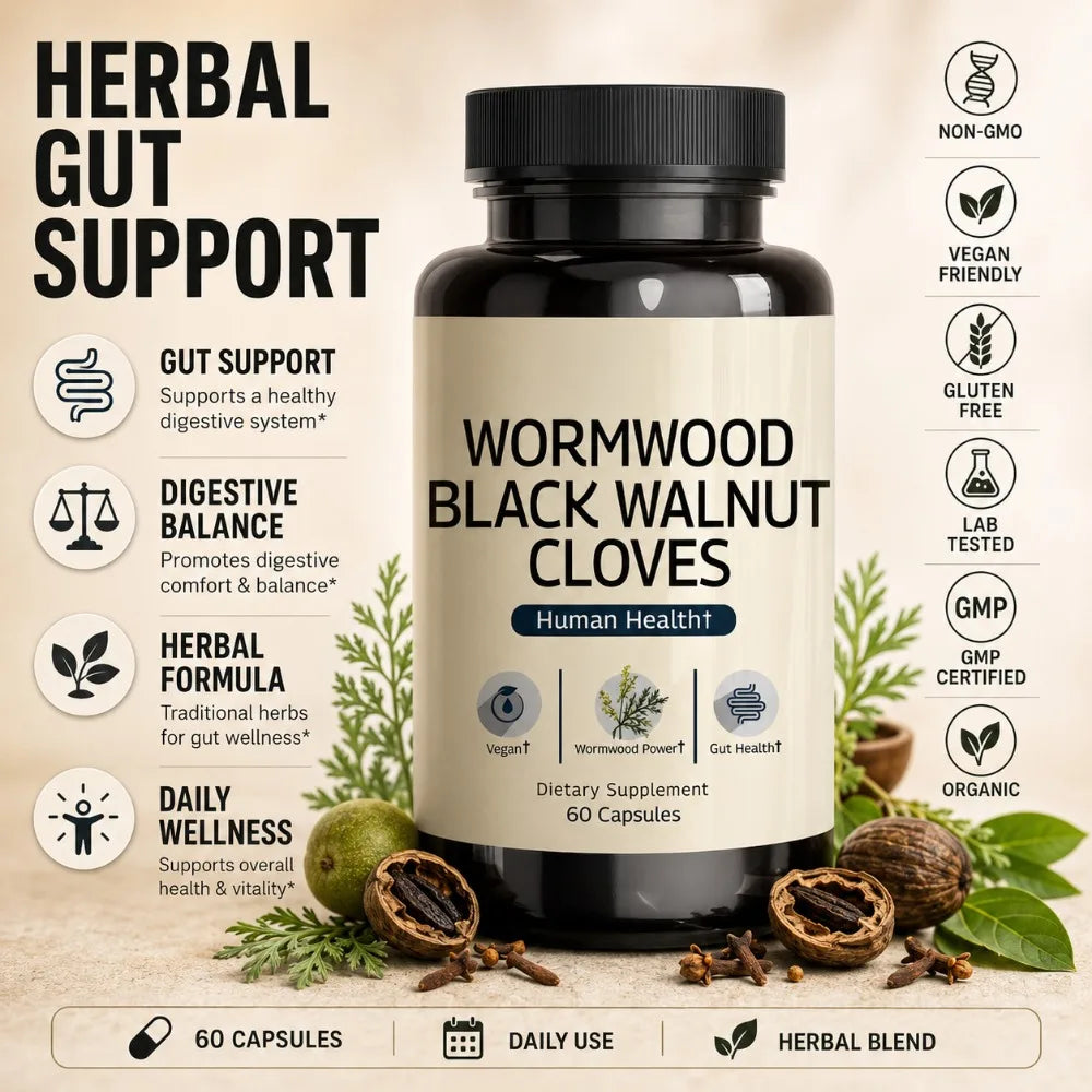 Wormwood Black Walnut Clove Capsules – 3-in-1 Herbal, 60ct Herbal Supplement Qst