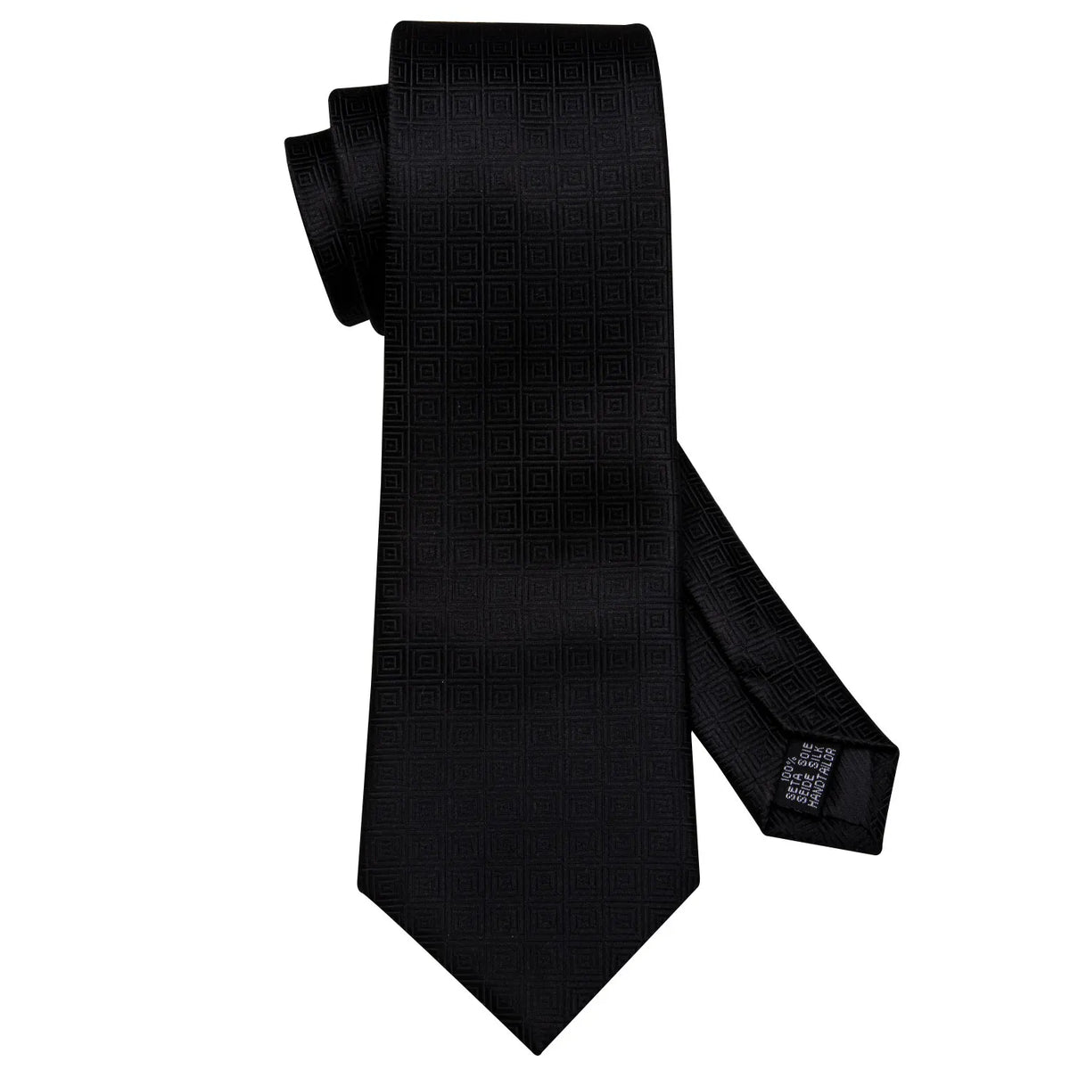 Barry Wang Black Geometric Silk Necktie & Handkerchief Set Necktie & Handkerchief Set Qme