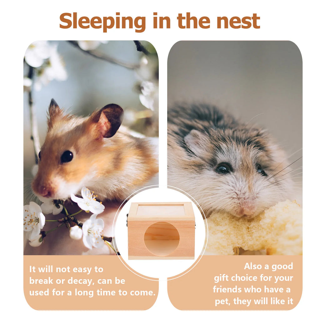 Wooden Hamster House – Natural Wood Hideout & Sleep Nest Small Animal Hideout Qme