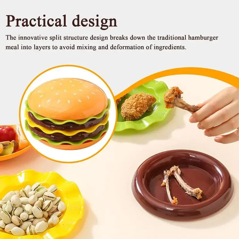 Stackable Hamburger Plate Set – 6-Layer Mini Dinner & Sauce Bowls Stackable Plate Set Qme