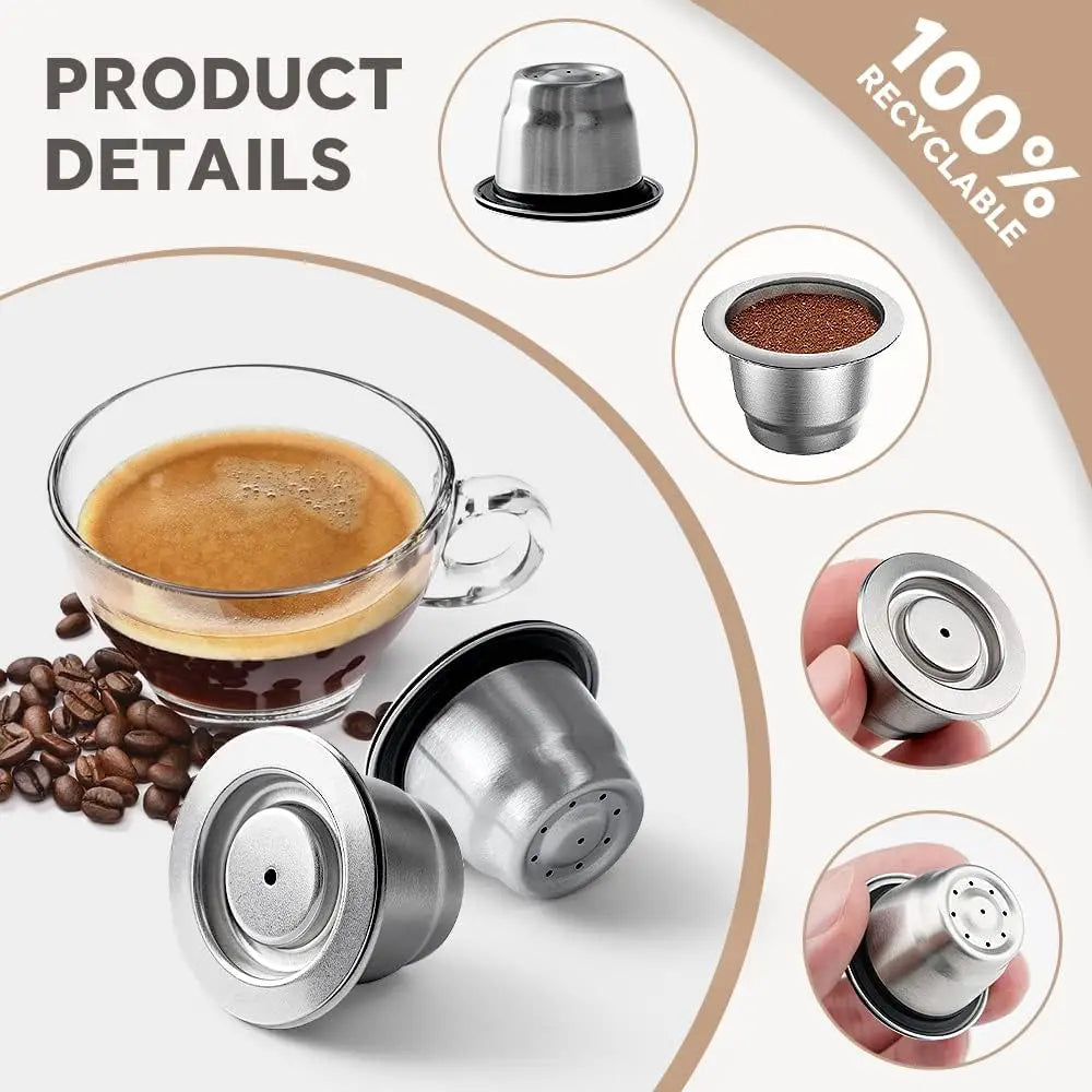 Reusable Stainless Steel Nespresso Pods + Tamper & Dosing Ring Refillable Coffee Pods Qst