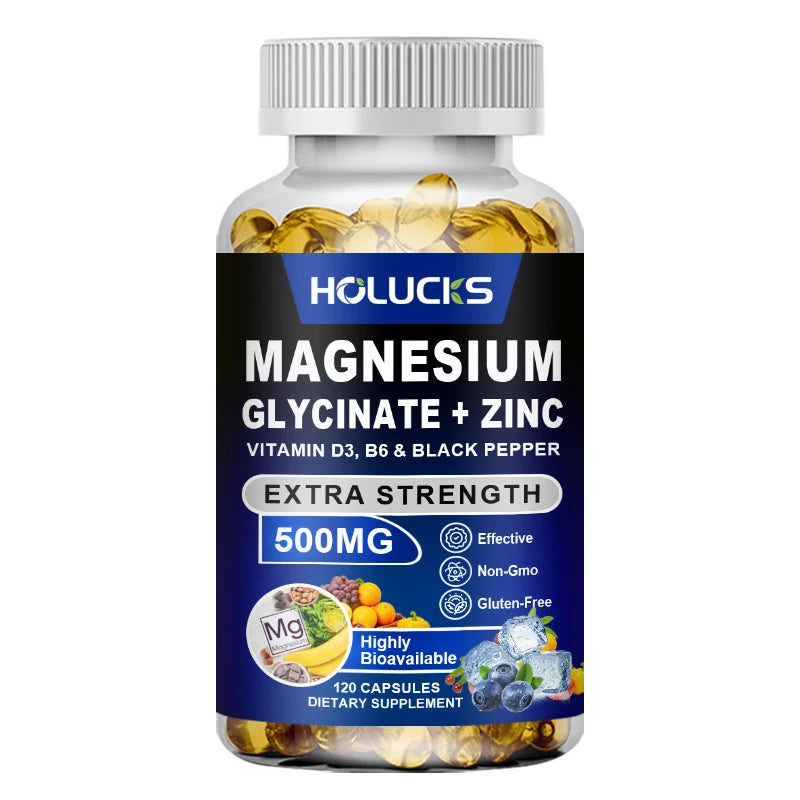 Holucks Magnesium Glycinate + Zinc Capsules with D3 & B6 Mineral Supplement Qst 120pcs - 1 BOX Trial