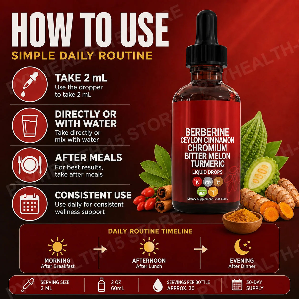 Berberine HCl & Ceylon Cinnamon Liquid Drops – 60 mL Herbal Liquid Supplement Qst
