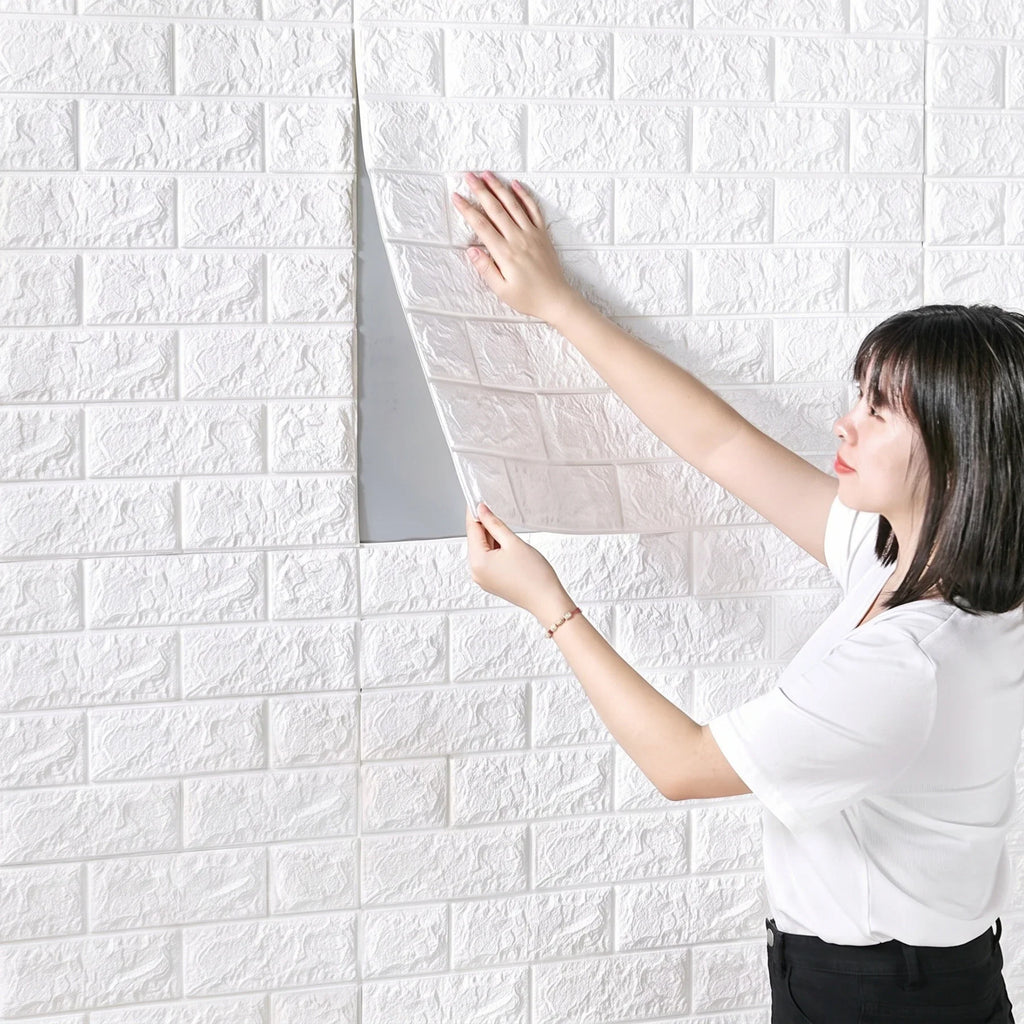 Foam Brick Wallpaper Self-Adhesive Stain Resistant PVC Tiles Peel & Stick Wallpaper Qme