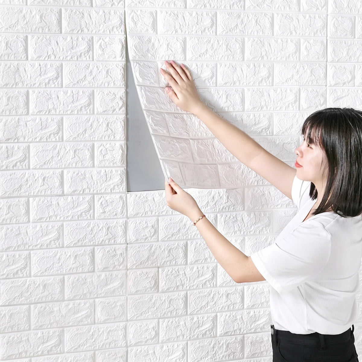 Foam Brick Wallpaper Self-Adhesive Stain Resistant PVC Tiles Peel & Stick Wallpaper Qme