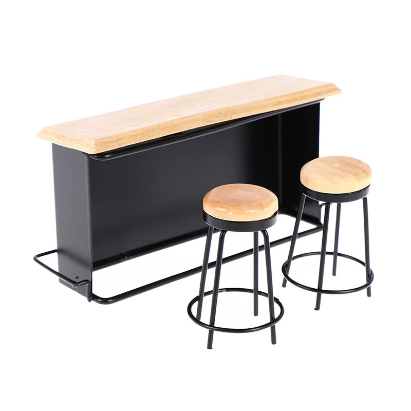 1:12 Dollhouse Miniature Bar Counter & Stool Set – 3 Pcs Dollhouse Furniture Set Qst One Size