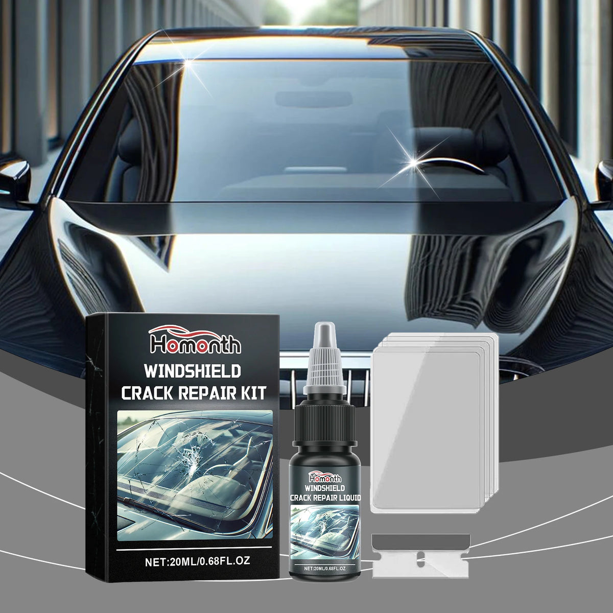 Windshield Glass Crack Repair Kit – Clear Adhesive Liquid 20ml Windshield Repair Kit Qst