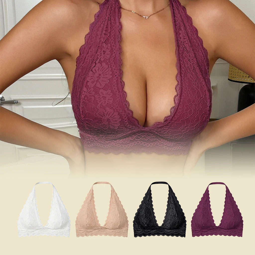 Zeriluna Lace Minimizer Bra – Halter Neck, Full Coverage, Wire Free Minimizer Bra Qst