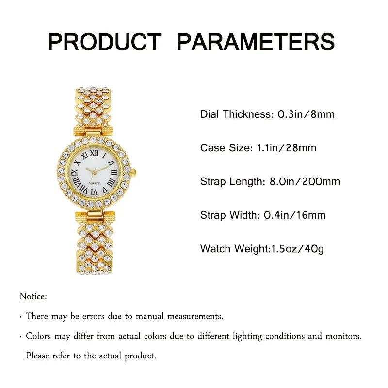 Women's Round Quartz Watch & Bracelet Set – 3 Pcs Jewelry Watch Jewelry Set Qme