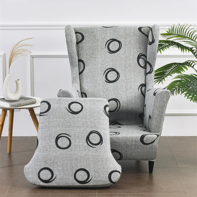Elastic Printed High Back Wing Armchair Slipcover 2-Piece Chair Slipcover Qst 16
