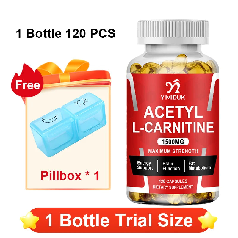 Yimiduk 1500mg Acetyl L-Carnitine 120 Capsules | Energy & Focus Dietary Supplement Qst 120pcs - Trial