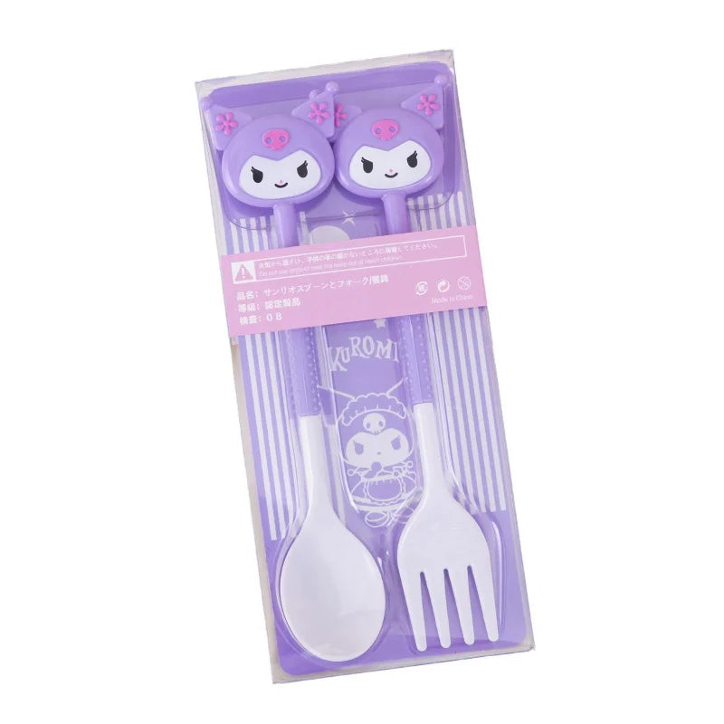 Hello Kitty Kuromi Cute Fork & Spoon Set – 5 Colors Kawaii Cutlery Set Qme