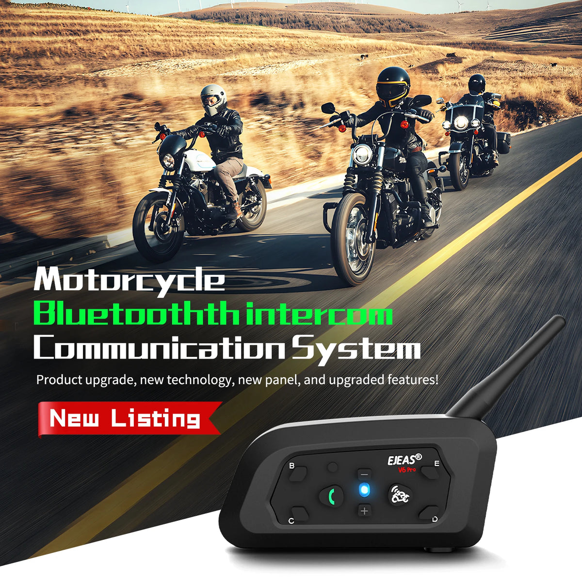 EJEAS V6 PRO+ Motorcycle Bluetooth Helmet Intercom – 6 Riders Motorcycle Helmet Intercom Qst