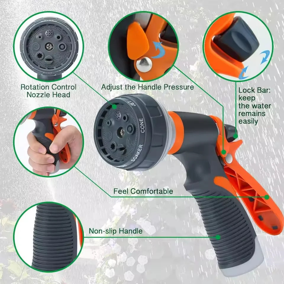 8-Pattern High-Pressure Garden Spray Gun & Car Wash Nozzle Garden Hose Spray Gun Qme