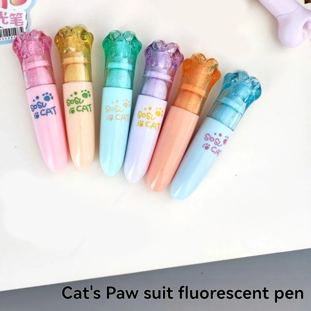 Kawaii Mini Cat Claw Highlighter Pen Set – 6 Cute Markers Highlighter Marker Set Qme