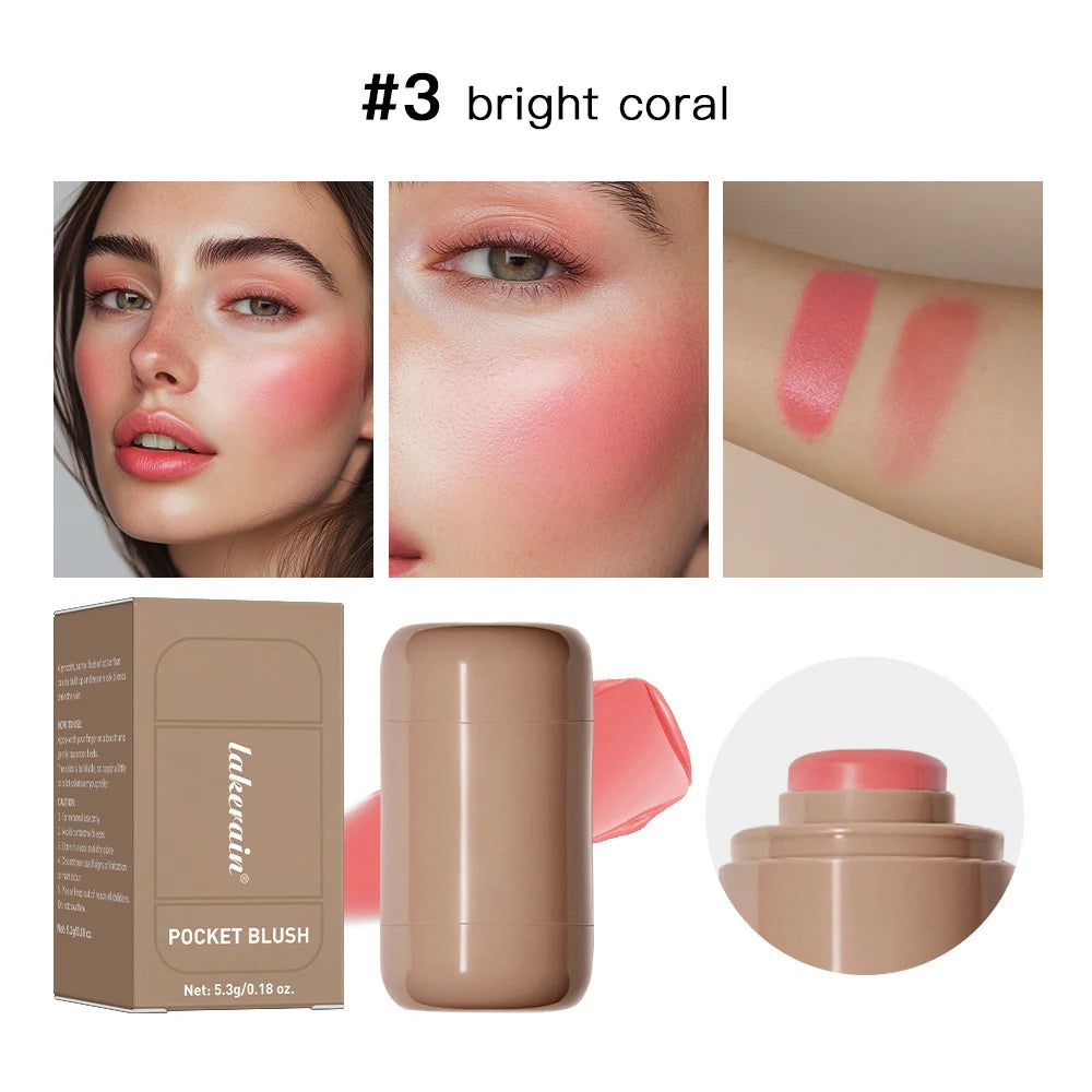 Lakerain Cream Blush Stick – Multi-Use Lip & Cheek Color Cream Blush Stick Qst bright coral