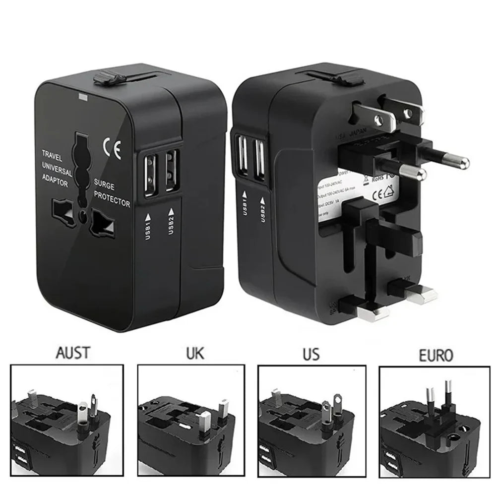 Universal Travel Adapter Dual USB-C & USB-A – UK EU US AU Universal Travel Adapter Qme