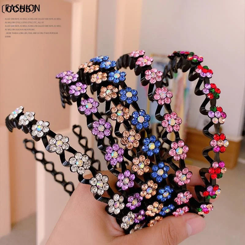 Girls Pearl Rhinestone Flower Headband – Elastic Non-Slip Girls Hair Headband Qst