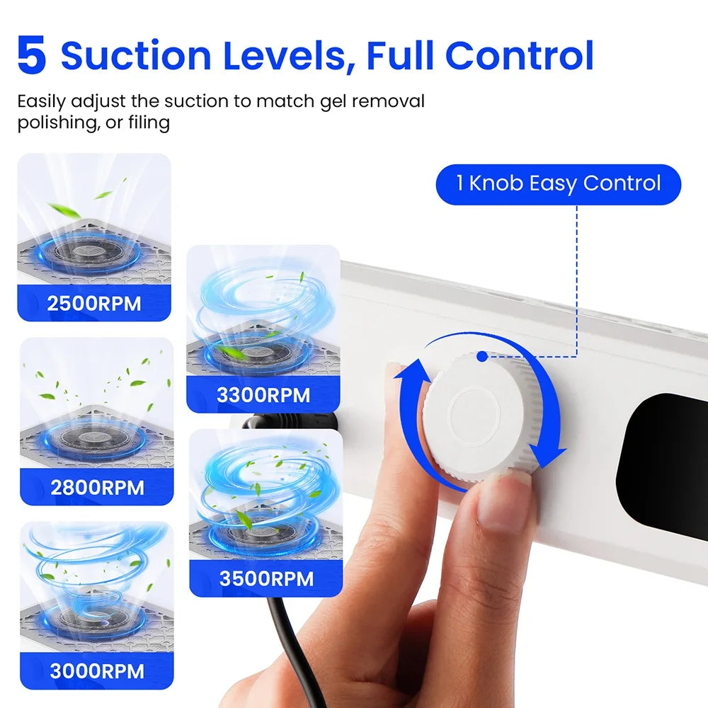 Twin Turbo Brushless Nail Dust Collector – 5-Speed Adjustable Nail Dust Collector Qst