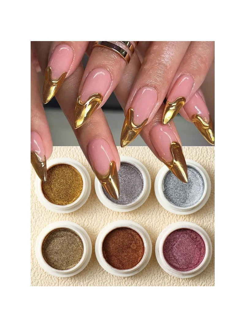 Chrome Nail Powder Gold & Silver Mirror Metallic Pigment Set Chrome Nail Powder Qme 01