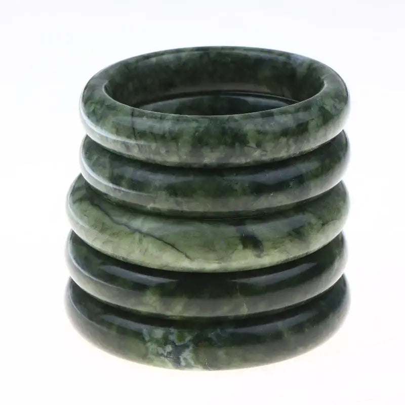 Natural Hand Carved Wide Jade Bangle – Green & White Bracelet Jade Bangle Bracelet Qme