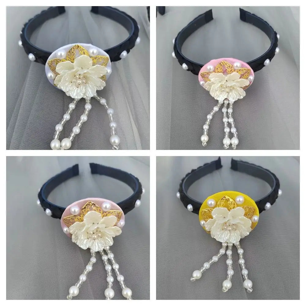 Korean Hanbok Flower Headband – Beaded Pearl Tassel Hairband Beaded Hair Headband Qme