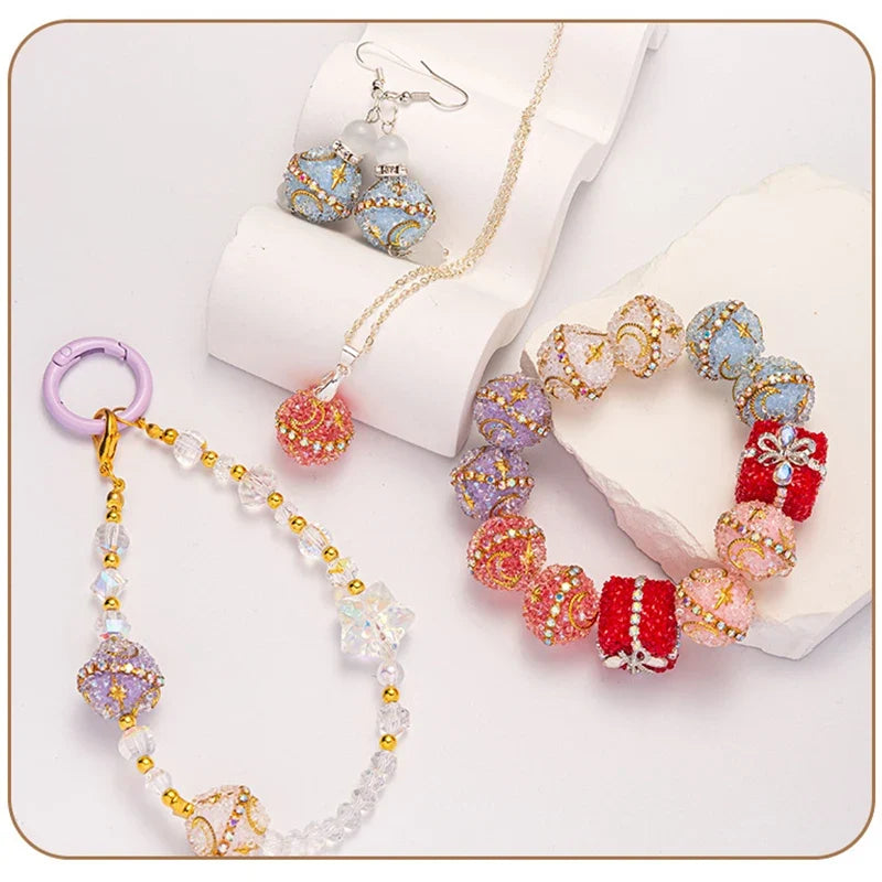 Rhinestone Ball Spacer Beads Moon Star Flower DIY Jewelry Craft Beads Qme