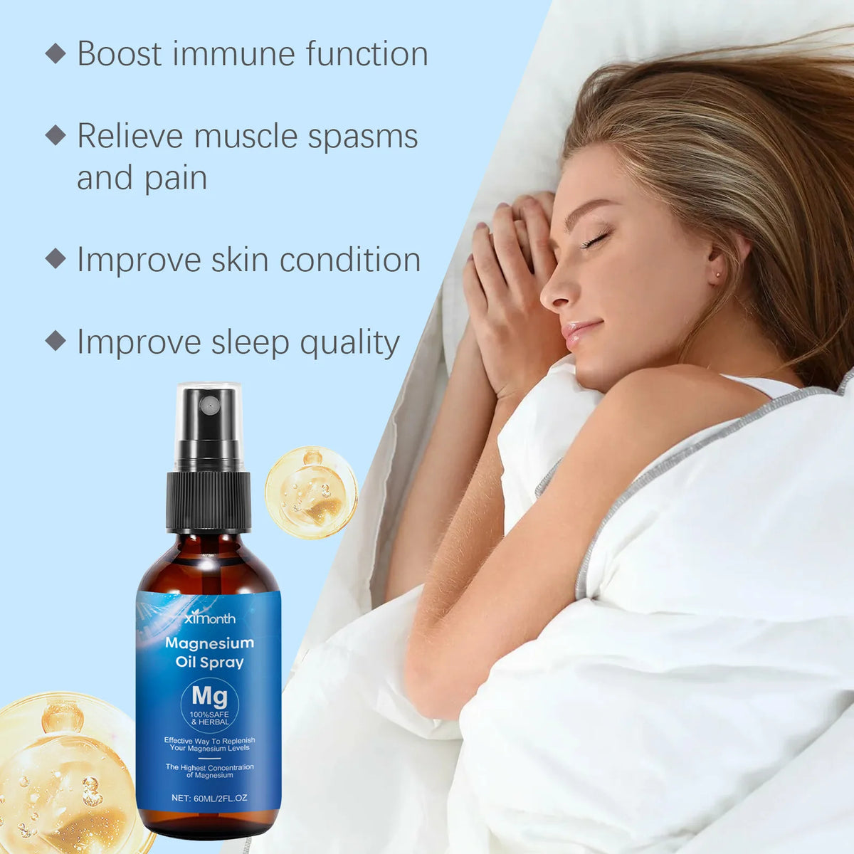 Ximonth Magnesium Oil Spray – Sleep, Skin & Muscle Comfort Magnesium Oil Spray Qst