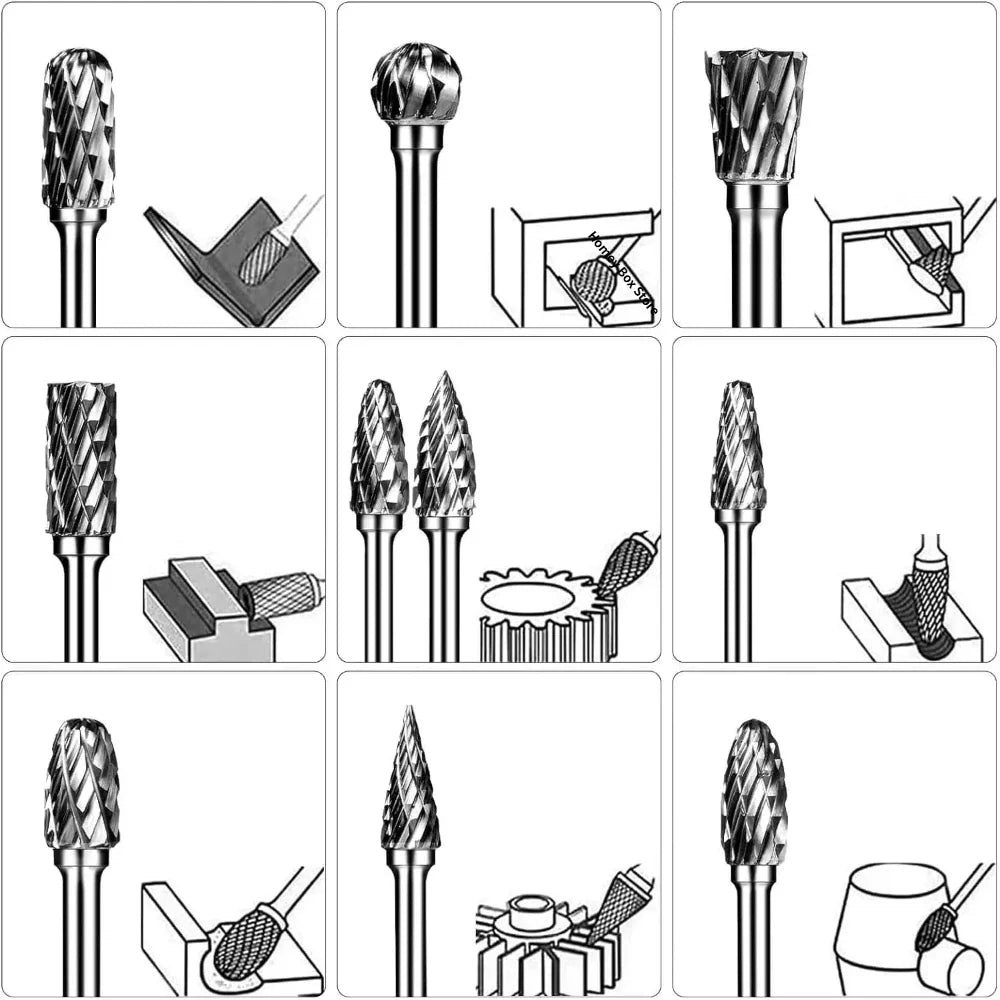 Double Cut Carbide Burr Bits 3mm Shank – 10-Pc Rotary Set Rotary Tool Bits Qme
