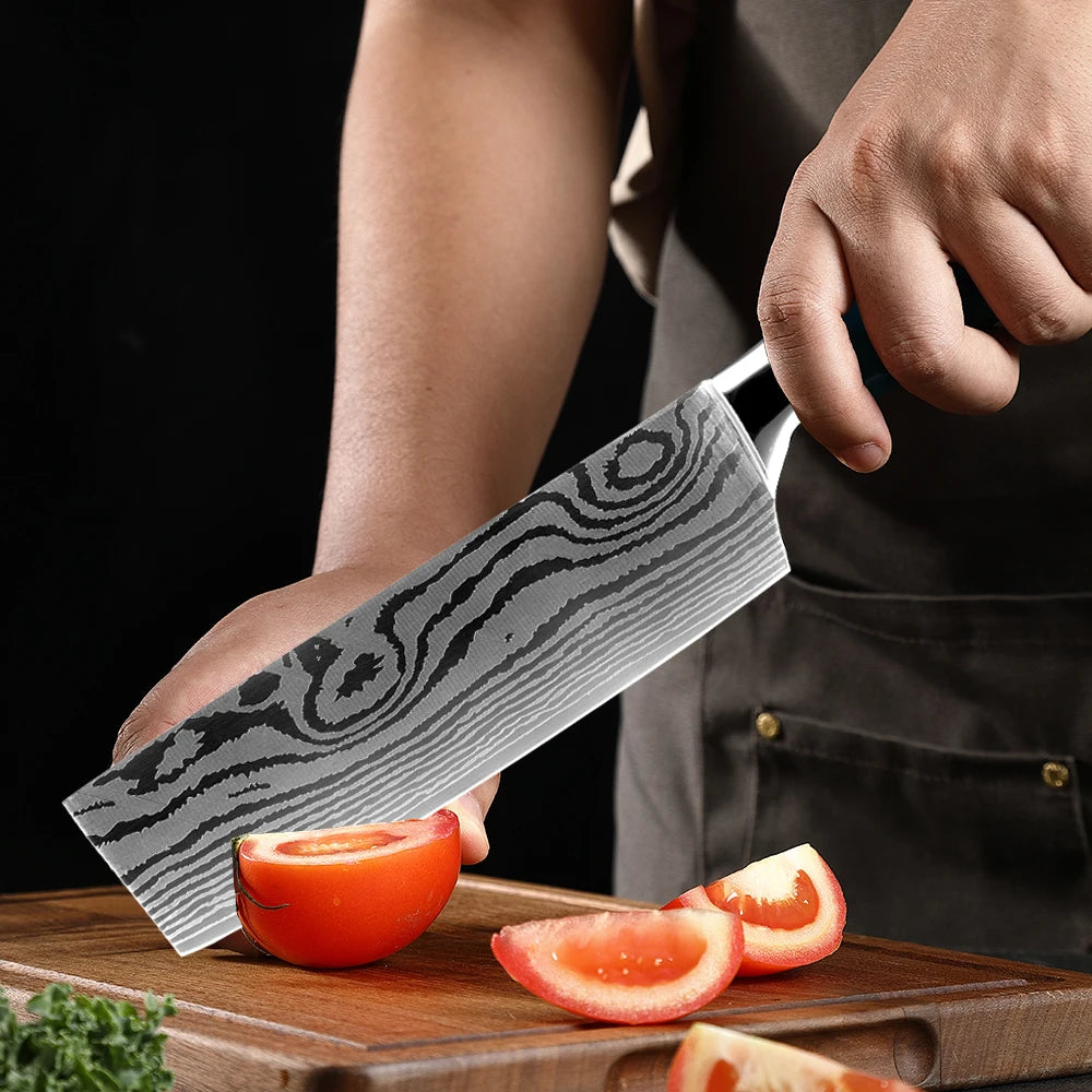XITUO Japanese Knife Set – Damascus Pattern & Resin Handle Kitchen Knife Set Qst