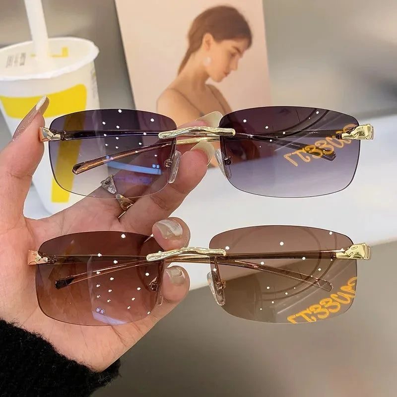 Vintage Rimless Rectangle Sunglasses UV400 – 6 Colors Rimless Sunglasses Qme