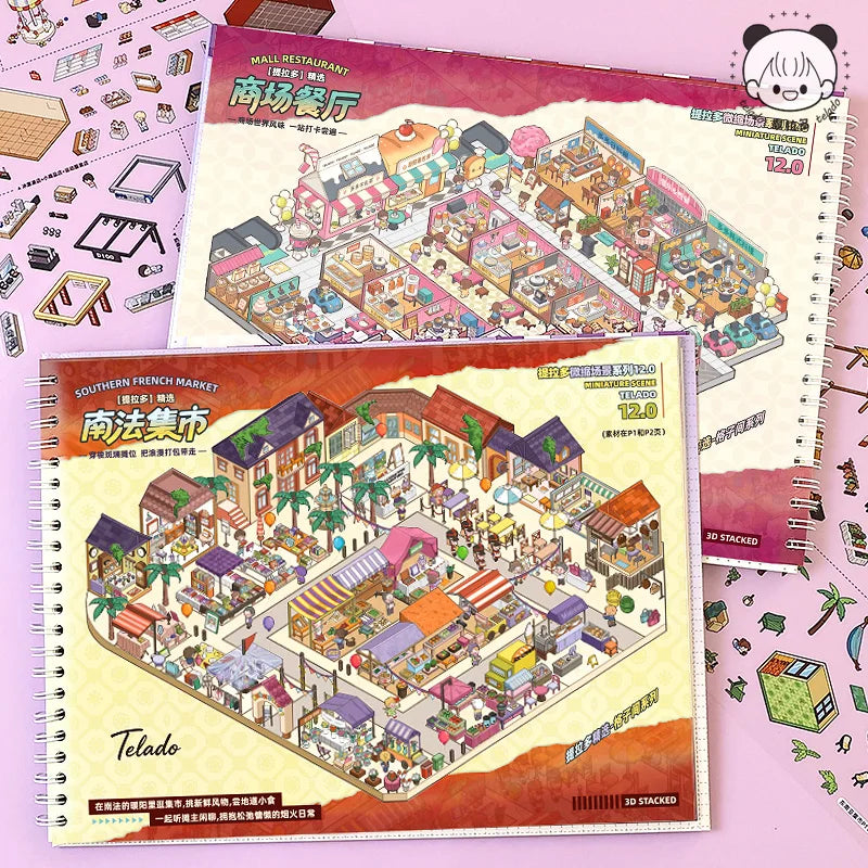 TIANZI Kawaii 3D Miniature Scene Sticker Book | Pocket House Kawaii Sticker Book Qme