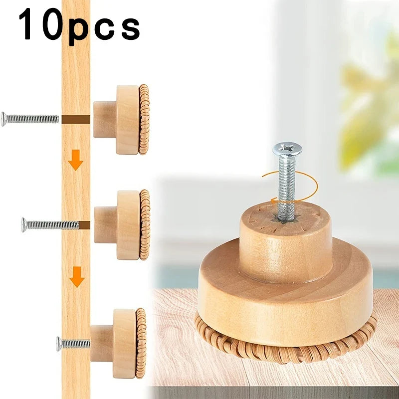 Woven Rattan Round Cabinet Handles Set of 10 – Wood Pulls Cabinet Handles Qme