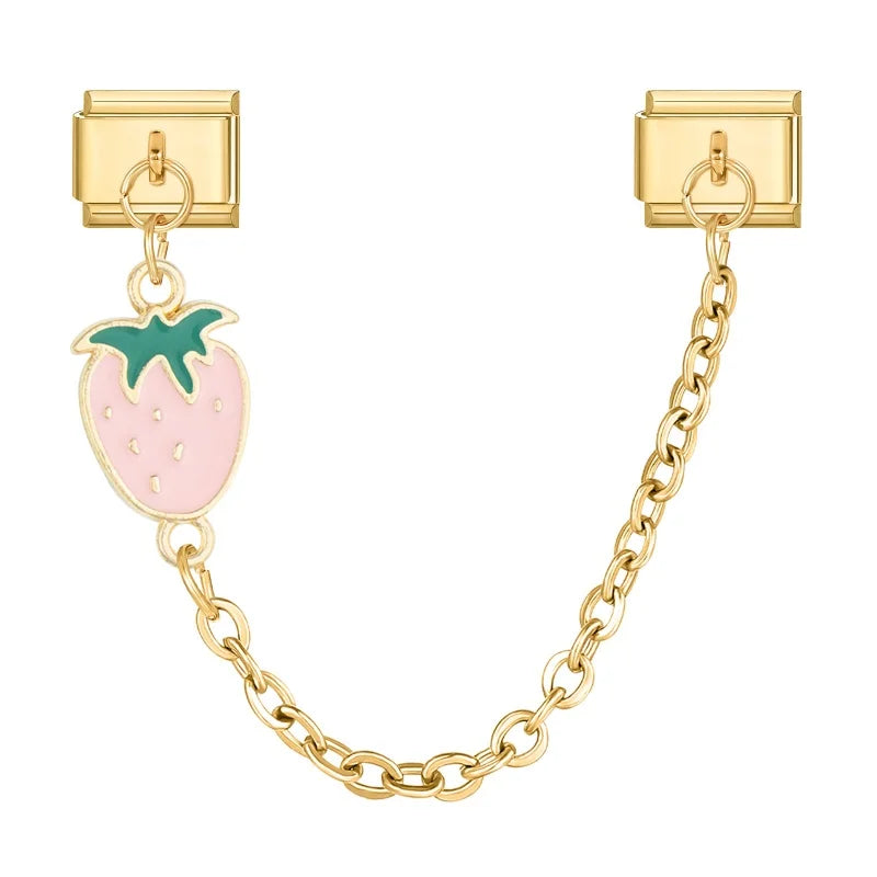 Zircon Fruit Italian Charm – Apple Strawberry Cherry, 9mm Italian Charm Link Qme Style 5