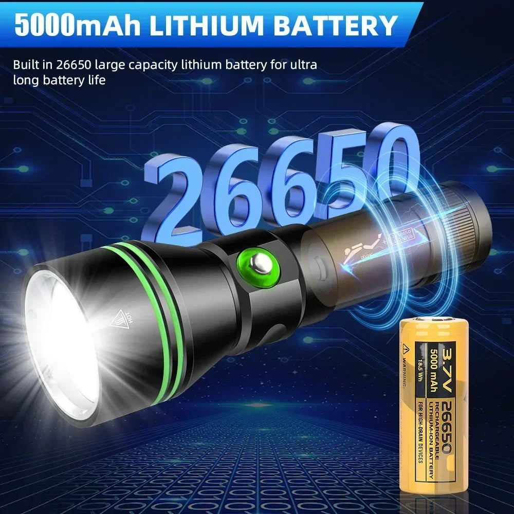 XHP70.2 Scuba Diving Flashlight IPX8 100M Waterproof Dive Torch Diving Flashlight Qst