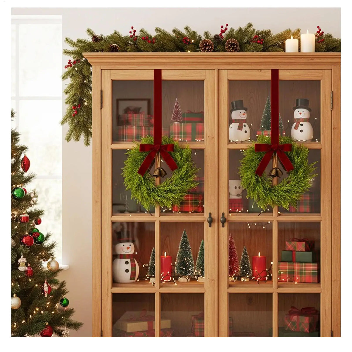 Rustic Farmhouse Christmas Wreaths Set of 4 | 15x12 Inch Christmas Wreath Set Qme